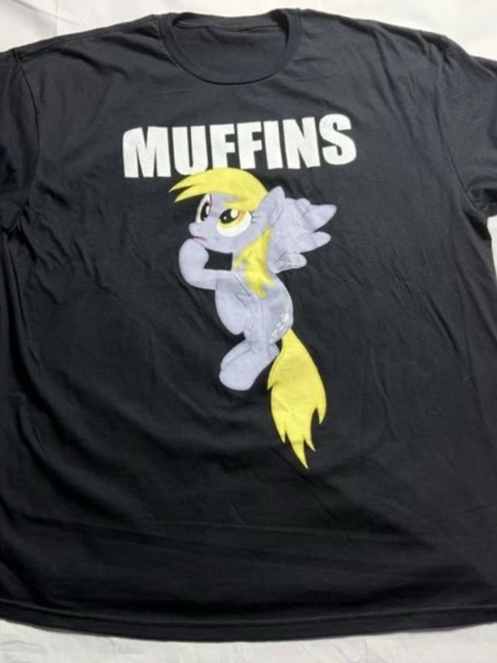 Black 'Muffins' Graphic Tee with Yellow Pony
